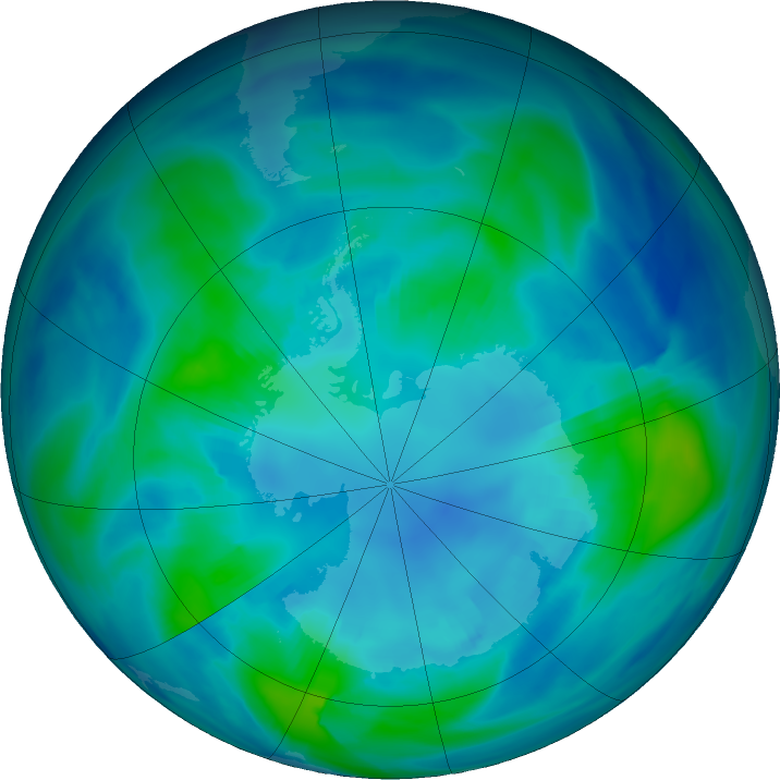 Antarctic ozone map for 18 April 2022